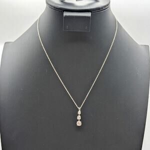 925 Sterling Silver Three Graduated CZ Pendant Chain 18" Necklace